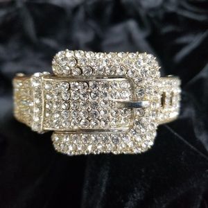 Stunning CZ belt buckle bracelet. 7" spring open
